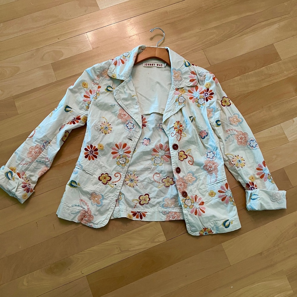 Johnny Was embroidered school boy blazer